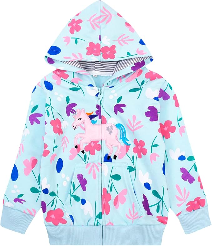 Baby Girl Zip-up Jacket Rainbow Unicorn Cotton Hoodie Sweatshirt Toddler Fall by Popshion