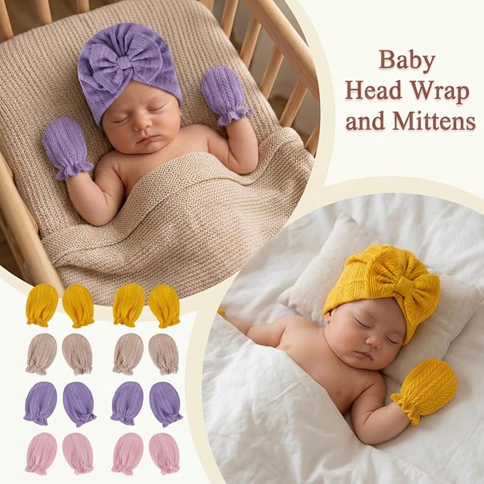 Newborn Baby Girl Hats Mittens Set Cotton - Image 3