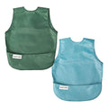 Tiny Twinkle Short Sleeve Apron Bibs for Babies & Toddlers – 2 Pack Waterproof, Mess-Proof Baby Bibs for Eating & Feeding, Machine Washable,Perfect Holiday Gift(Slate Olive, 6–24M)