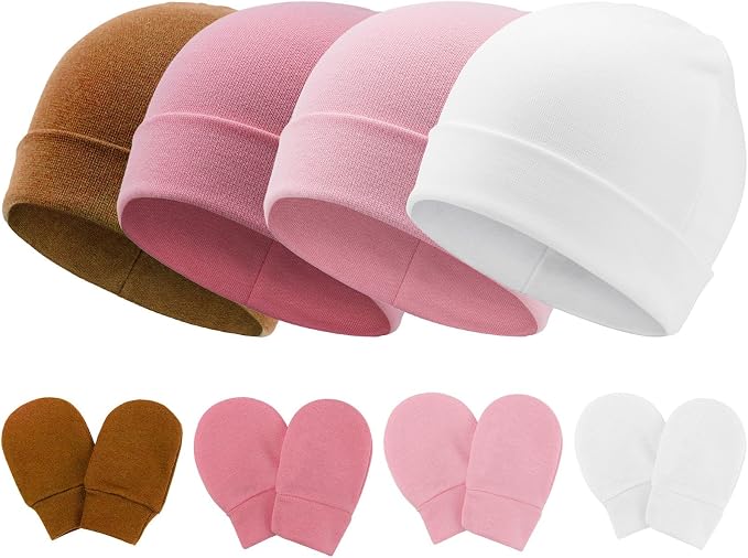 BQUBO Baby Hats and Mittens Infant Cotton Beanie Gloves No Scratch Set Newborn by DRESHOW