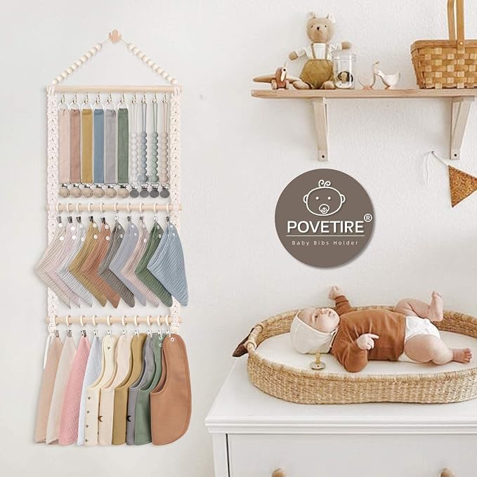 POVETIRE Pacifier Clip Holder Baby Bibs Organizer Burp Cloth Storage - Image 2