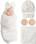 AQOKKA Newborn Receiving Blanket Wheat Ear Bow Hat Hairband Set by AQOKKA