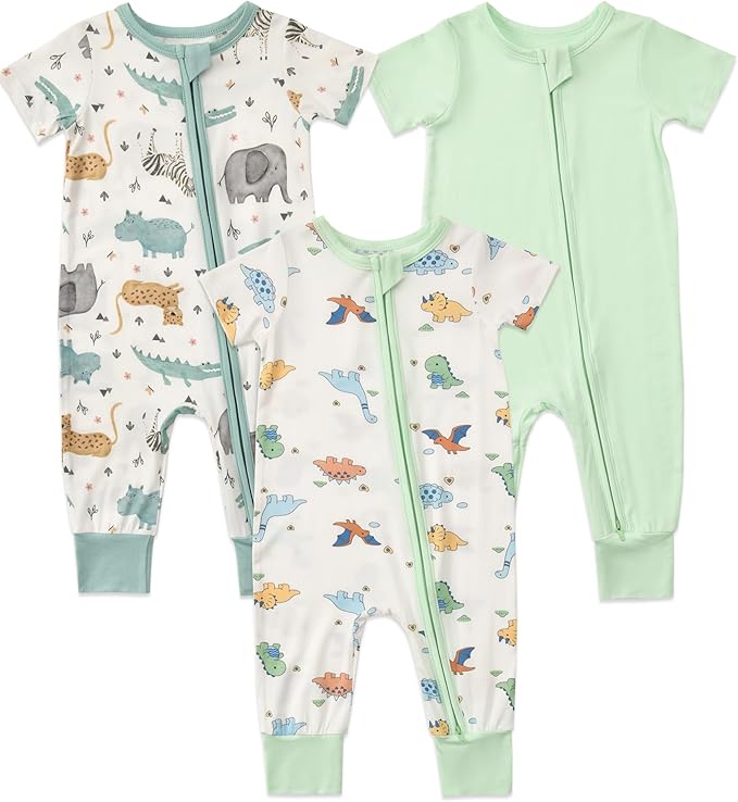 Aablexema Baby Short Sleeve Footless Pjs Zipper Romper 3-Pack | Soft Breathable by Aablexema