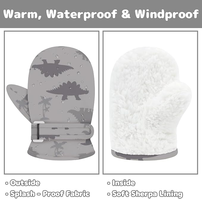 Olreco Baby Toddler Mittens Waterproof Infant Baby Winter Mittens Toddler Snow - Image 2