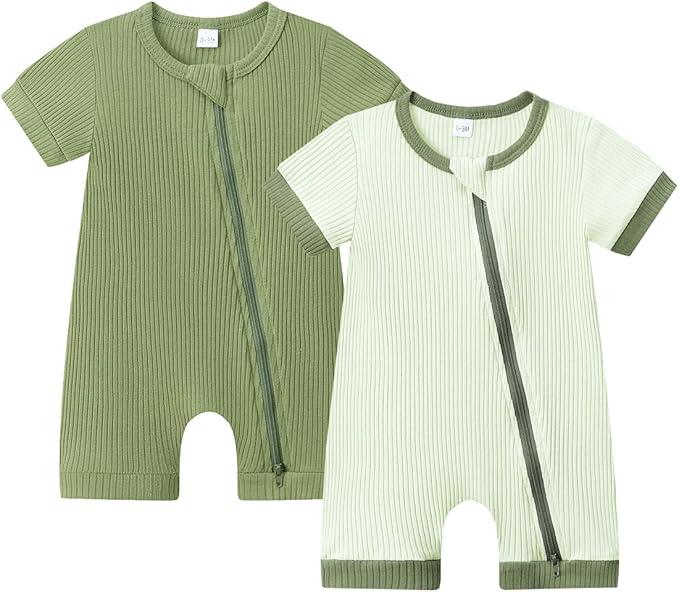 Bafeicao Unisex Baby Boy Girl 2/3 Pack Rompers Short Sleeve | 2 Way Zipper by Bafeicao
