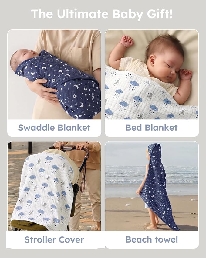 Yoofoss Hooded Baby Bath Towels 2 Pack 100% Muslin Organic Cotton - Image 5
