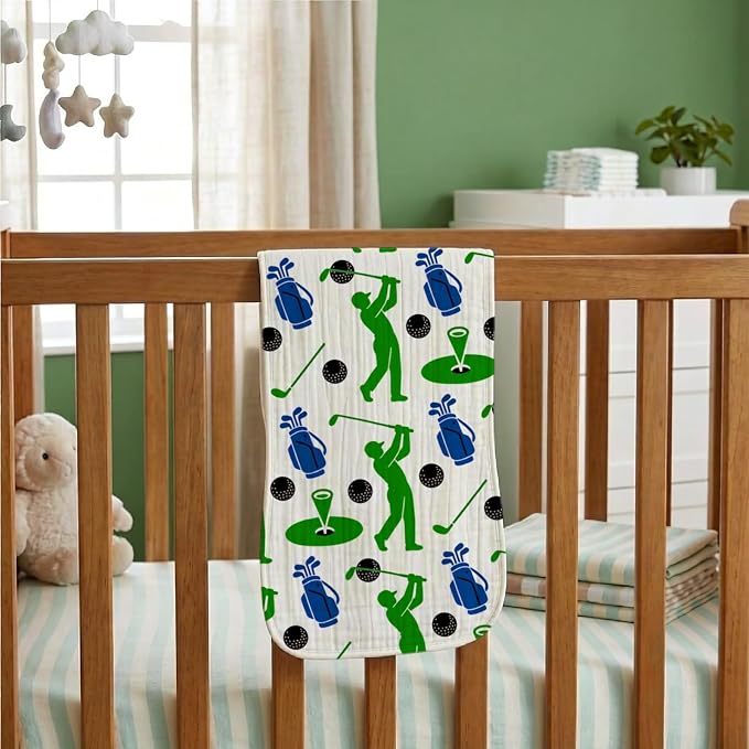 6 Pack Golf Baby Burp Cloths for Boys, Sports Theme Contoured Burping Rags - Image 3