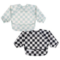 Tiny Twinkle Long Sleeve Bib for Babies & Toddlers – 2 Pack Waterproof Smock Bibs for Eating – Machine Washable & Mess-Proof, Baby Feeding Essential & Shower Must-Have (Black,Sage Checkers, 6-24M)