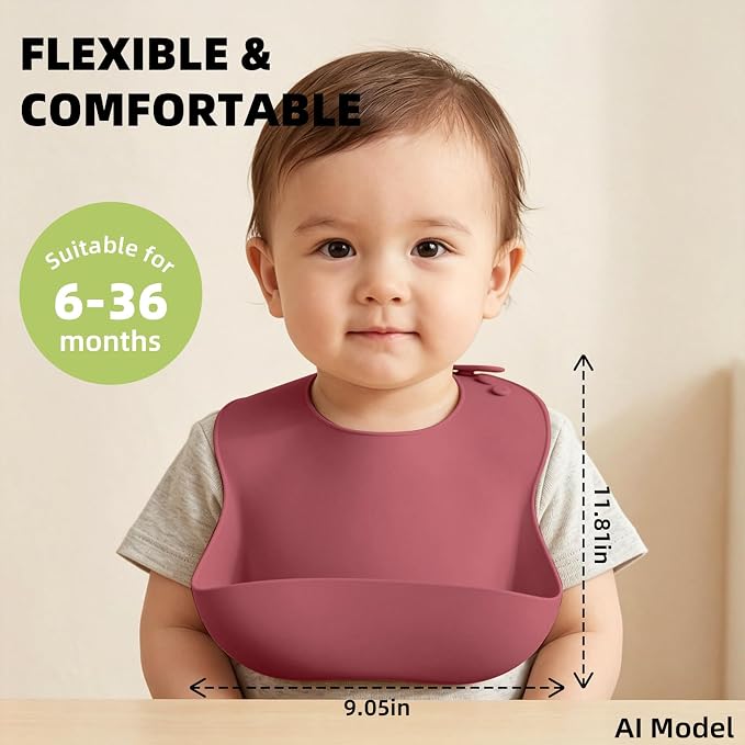 Set of 3 Silicone Bibs for Babies Toddler, Soft Adjustable Bibs for Baby Girl - Image 5