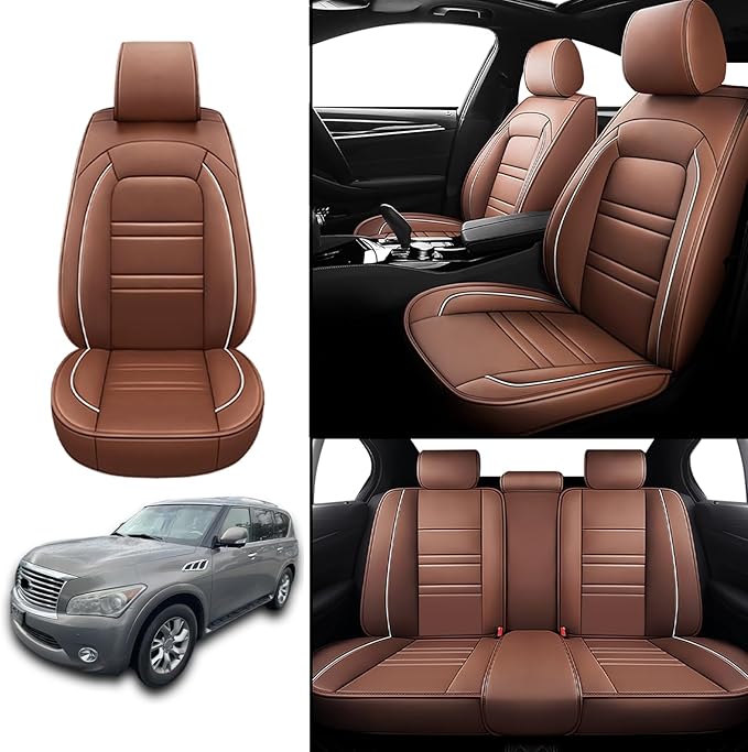 Seat Covers for Infiniti qx56 2004-2013 | 5-Seats Leather Seat Covers, Easy to Install Automotive Seat Covers Full Set (Full Set, Coffee)