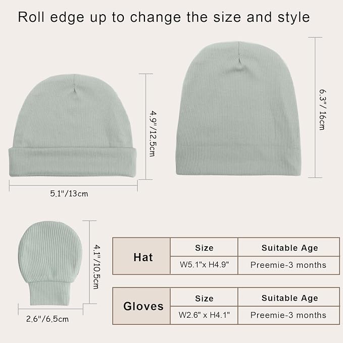 BQUBO Baby Hats and Mittens Infant Cotton Beanie Gloves No Scratch Set Newborn - Image 6