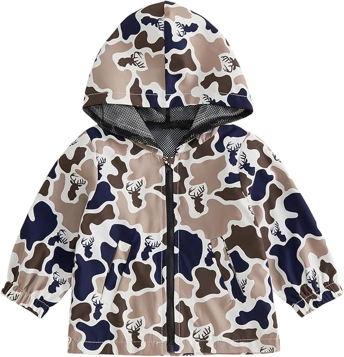 Toddler Baby Boy Lightweight Hooded Jacket Excavator Coat Outwear | Truck Print by Rourufy
