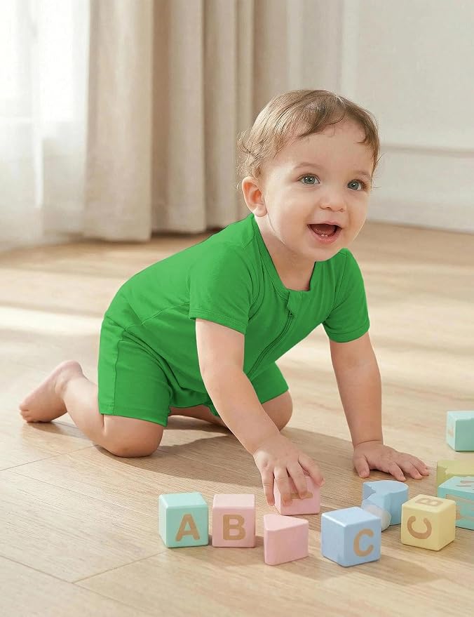 Jimonda Baby Romper Short Sleeve 2-Way Zipper Pajamas Cotton | 2-Pack, One Piece - Image 3