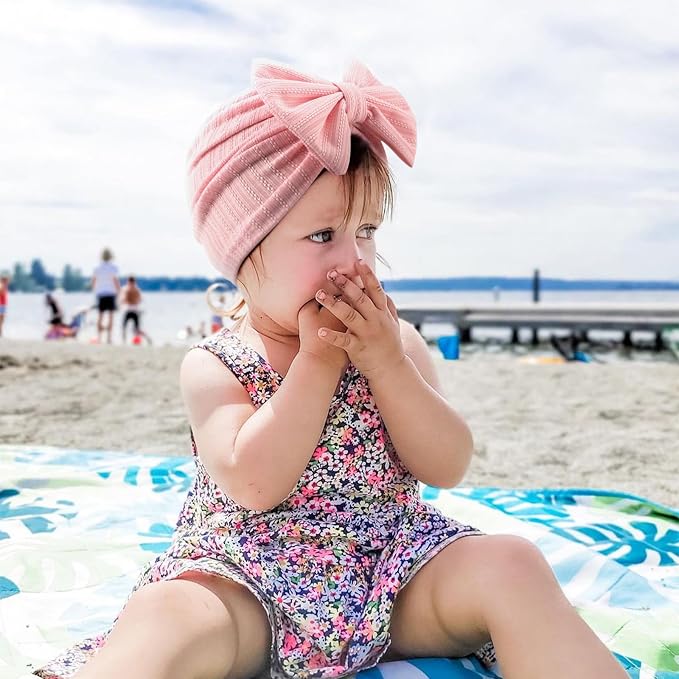 DRESHOW BQUBO 5 Pieces Newborn Baby Turban Hats Bow Baby Infant Beanie - Image 6