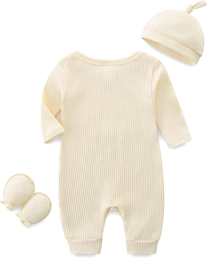 Baby Romper with Baby Mittens & Newborn Hats Footless Long Sleeve - Image 2