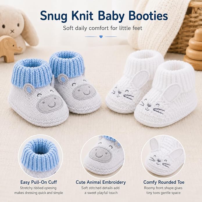 2 Pairs Baby Booties Newborn First Walkers Cozy Shoes Warm Knit Soft Booties - Image 7