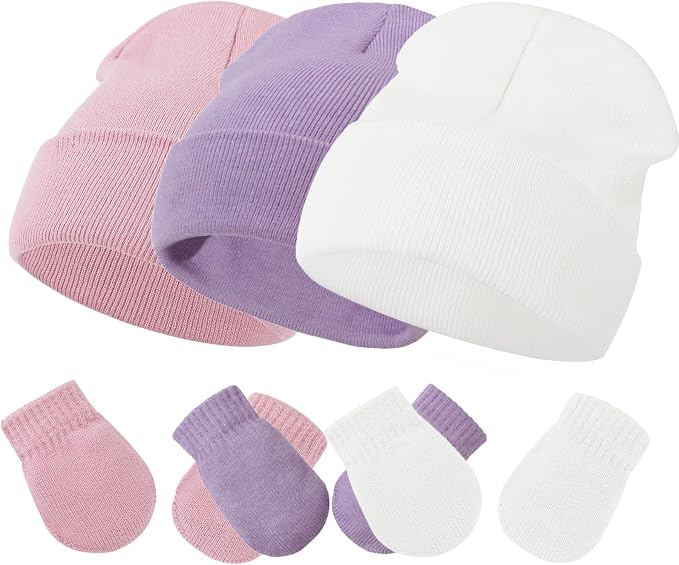 Baby Hats and Mittens Set Infant Toddler Beanie Cap Newborn Gloves by SeaZaela