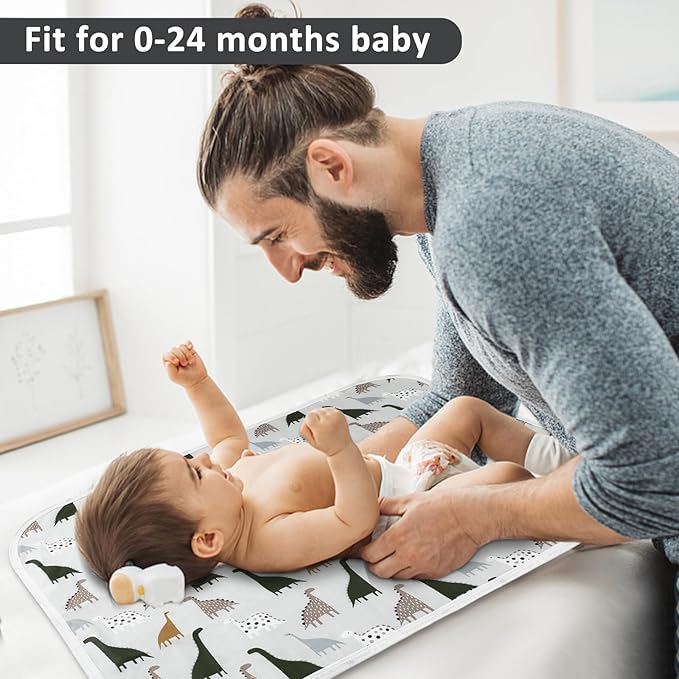 Baby Diaper Changing Pad, 21 5/8" x 31.5" Waterproof Changing Pad Liners - Reusable Soft and Absorbent Portable Changing Mat(Cute Dinosaur1PCS)