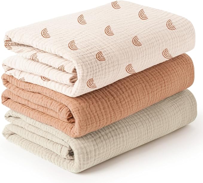 Konssy 3-Pack Muslin Baby Swaddle Blankets, 47 x 47 in Receiving Blankets | by Konssy