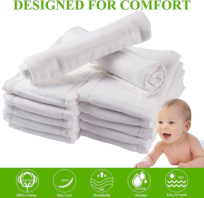 6 Ply Cloth Diapers Burp Cloth, Fasoar Thick Washable Absorbent Cotton Diaper - Image 5