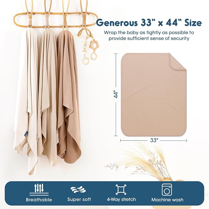 3 Pack Newborn Swaddle Blanket, Ultra Soft Stretchy Jersey Knit Extra Large - Image 2