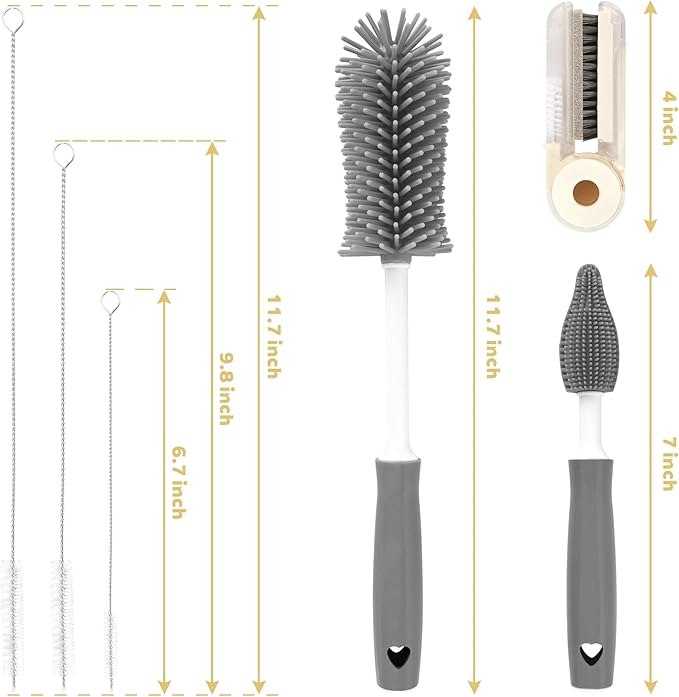 Sosmar 6 Pack Water Bottle Cleaner, Stanley Cup Cleaner Brush Kit with Long Silicone Bottle Brush, 3 Size Straw Cleaner Brush, 4 in 1 Bottle Gap Cleaner for Tumbler, Sports Water Bottle