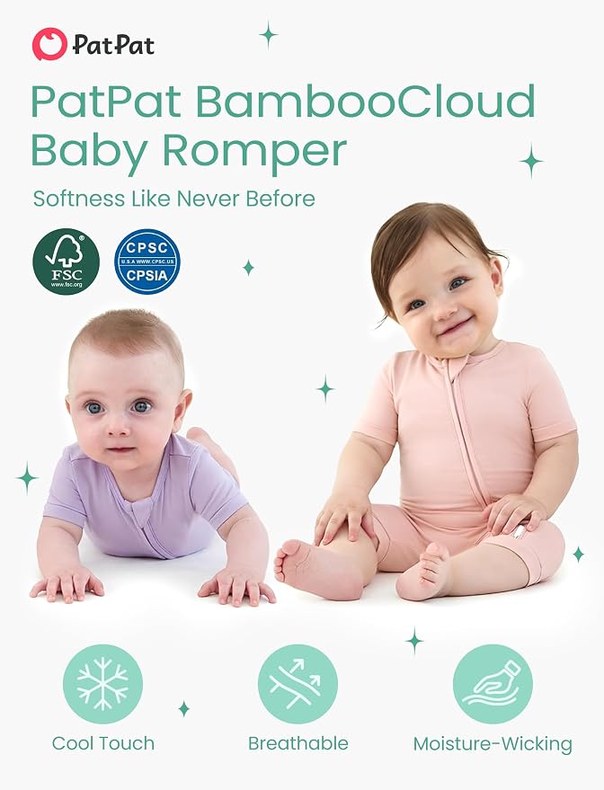 PATPAT Baby Boy and Girl Bamboo Viscose 2-Pack Romper | 2-Way Zipper, Soft and - Image 2