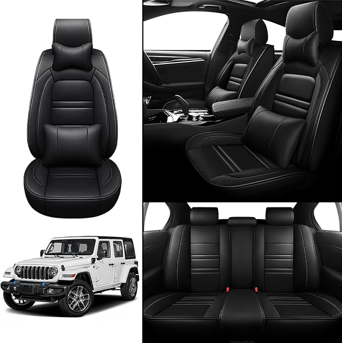 Car Seat Covers for JP Wrangler 2007-2025 | 5-Seats Seat Covers, Waterproof Seat Protectors, Automotive Seat Covers (Full Set with Pillow,Black)
