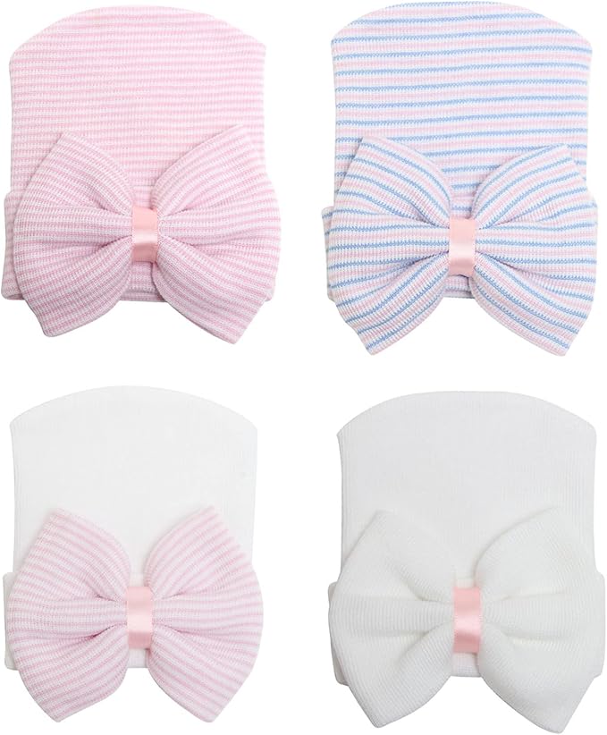 Newborn Baby Girl Hats with Bow No Scratch Cotton Toddler Infant Hat Beanie by AQOKKA
