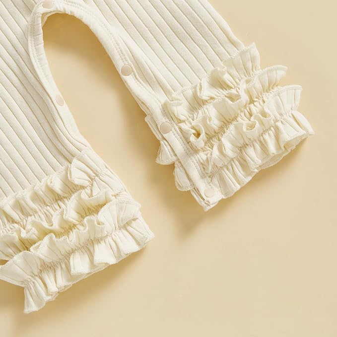 Newborn Baby Girl Clothes Jumpsuit Ruffle Romper Bodysuit Pants Headband - Image 7