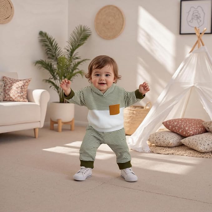 Infant Baby Boy Fall Winter Clothes Outfit Hooded Long Sweatshirt Pant Set - Image 5