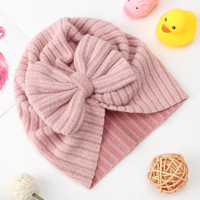 DRESHOW BQUBO 5 Pieces Newborn Baby Turban Hats Bow Baby Infant Beanie - Image 7