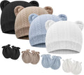 BQUBO Newborn Baby Hats Bear Ears and Mittens Sets Preemie Caps Baby Boy Girl by DRESHOW