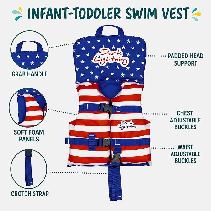 Dark Lightning USCG Approved Infant Life Jacket 0-30 lbs, Toddler Swim Vest and - Image 9