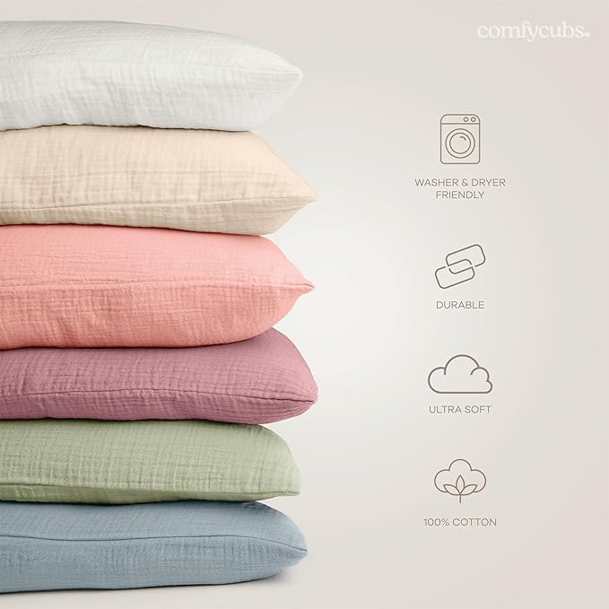 Comfy Cubs Toddler Pillow with Muslin Pillowcase, 13 x 18 in, 2 Pack - Travel and Sleep Support for Kids - Lightweight, Breathable Microfiber Fill - Soft and Cozy Small Pillow for Toddlers - Blush