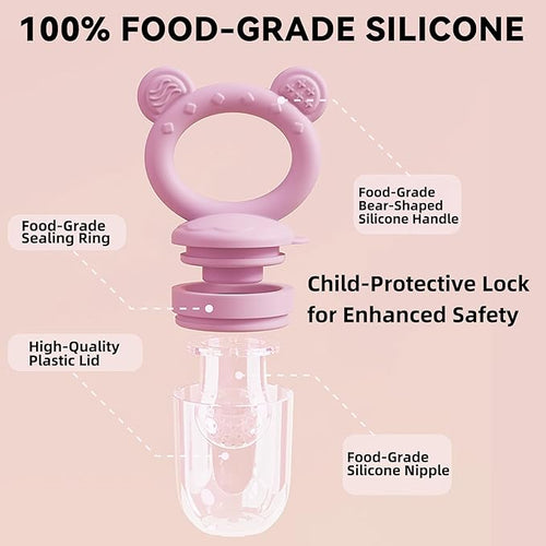 4 Pack Stylish Anti-Drop Fruit Pacifier Feeder, Breastmilk Popsicle Molds for Teething with Lids, Teether Pacifier, The Perfect Food Feeder, Silicone Feeder Teethers, Baby Teether, Baby Fruit Feeder