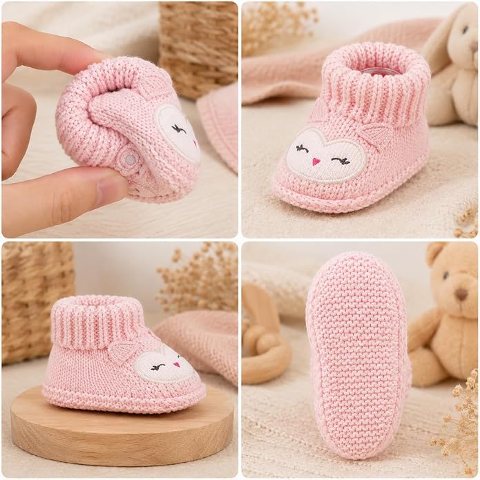 2 Pairs Baby Booties Newborn First Walkers Cozy Shoes Warm Knit Soft Booties - Image 2