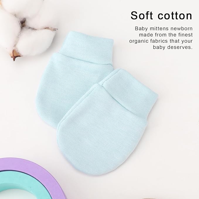 AQOKKA Newborn Baby Mittens No Scratch Cotton Elastic Wrist Gloves Infant - Image 5