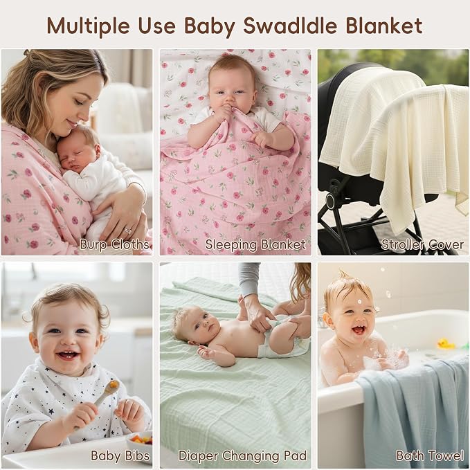 david's kids 4 Pack Baby Muslin Swaddle Blankets 47" x 47", 100% Cotton Swaddle - Image 7