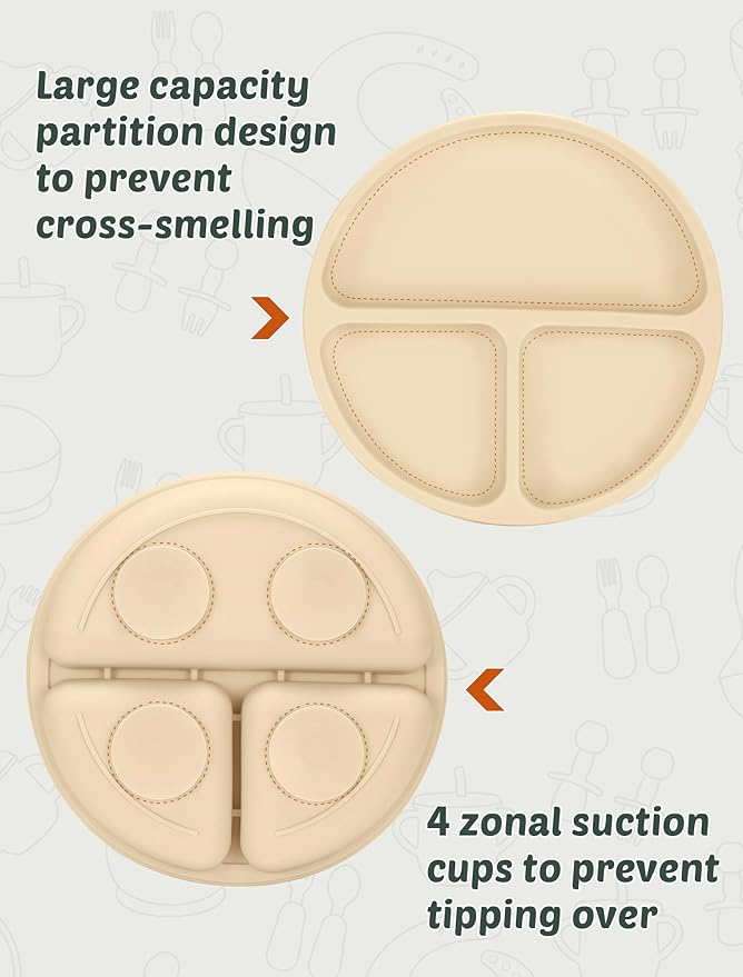 Silicone Baby Feeding Set 9 Pcs, Spill-Proof Suction Plate, Silicone spoon&forks - Image 5