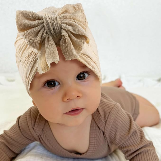 Baby Girls Hair Bow Turban Hat 6PCS Set, Top Bowknot Head Wrap Beanie India Caps - Image 5