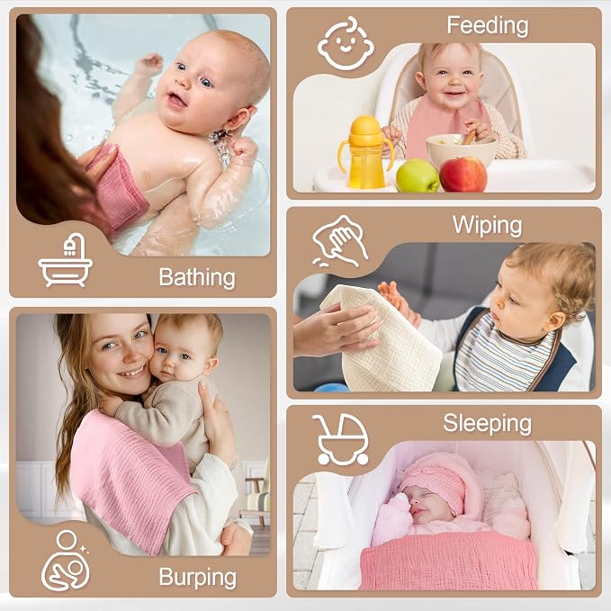 MUKIN Baby Washcloths, Muslin Burp Cloths Towels - Image 6