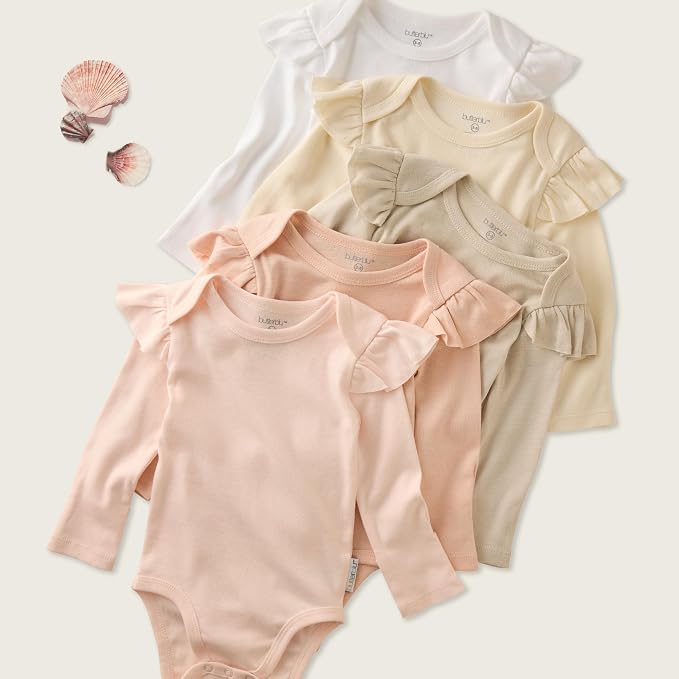 Butterblu Ashley 5-Pack Long Sleeve Ruffle Shoulder Bodysuits 100% Cotton | - Image 4