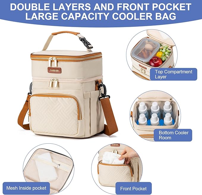 Insulated Breastmilk Cooler Bag with Ice Pack - Holds 6x9oz Bottles, Leakproof Double Layer, Bottle Cooler Bag with Adjustable Strap for Nursing Moms, Daycare & Travel