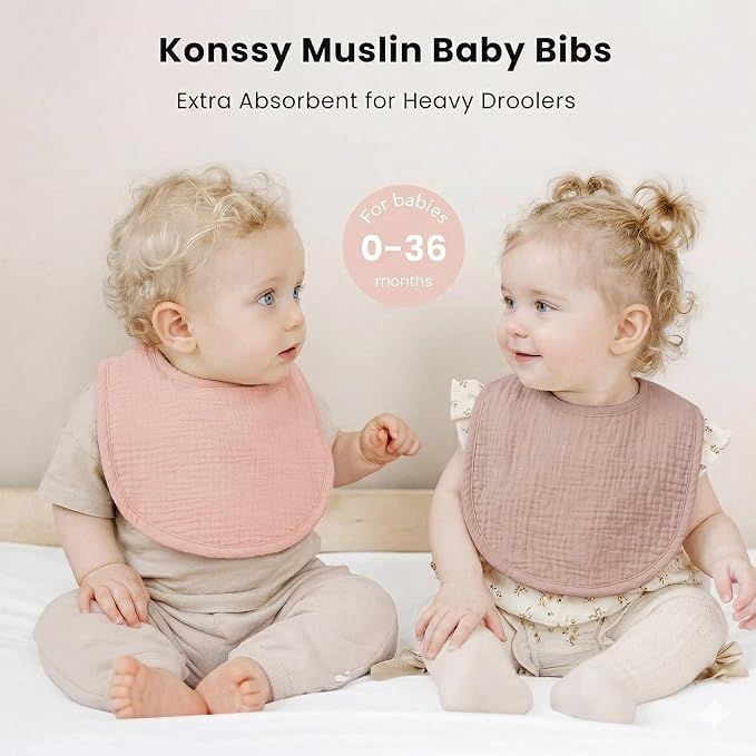 Konssy 8-Pack Muslin Baby Bibs, Adjustable Fit - Image 4