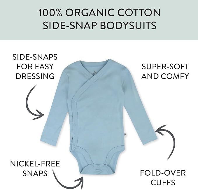 HonestBaby Baby 3-pack Long Sleeve Side-snap Kimono Bodysuits Organic Cotton - Image 2