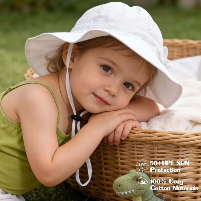 Baby Girl Sun Hat with UPF 50+ Outdoor Adjustable Beach Hat with Wide Brim - Image 4