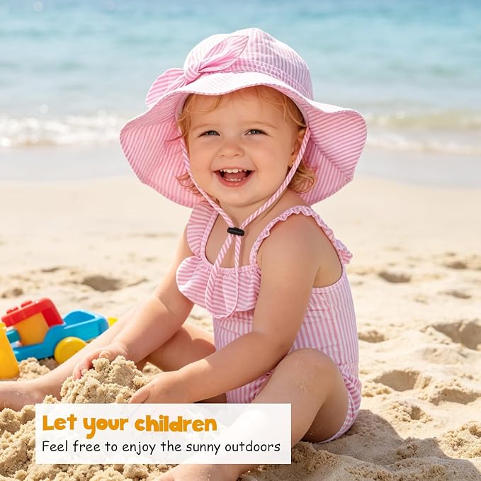 Baby Girl Sun Hat with UPF 50+ Outdoor Adjustable Beach Hat with Wide Brim - Image 3