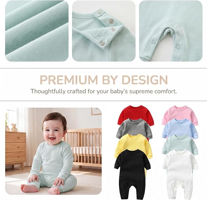 Unisex Baby romper, Long Sleeve 100% Cotton Baby Clothes, Baby Footless Jumpsuit - Image 2