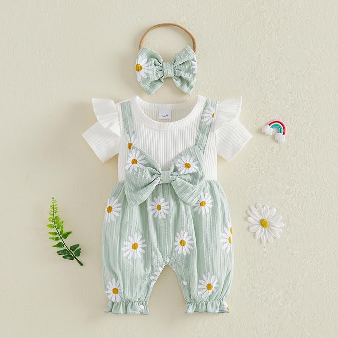 YINGISFITM Newborn Baby Girl Summer Clothes Short Sleeve Bubble Romper Bow - Image 5